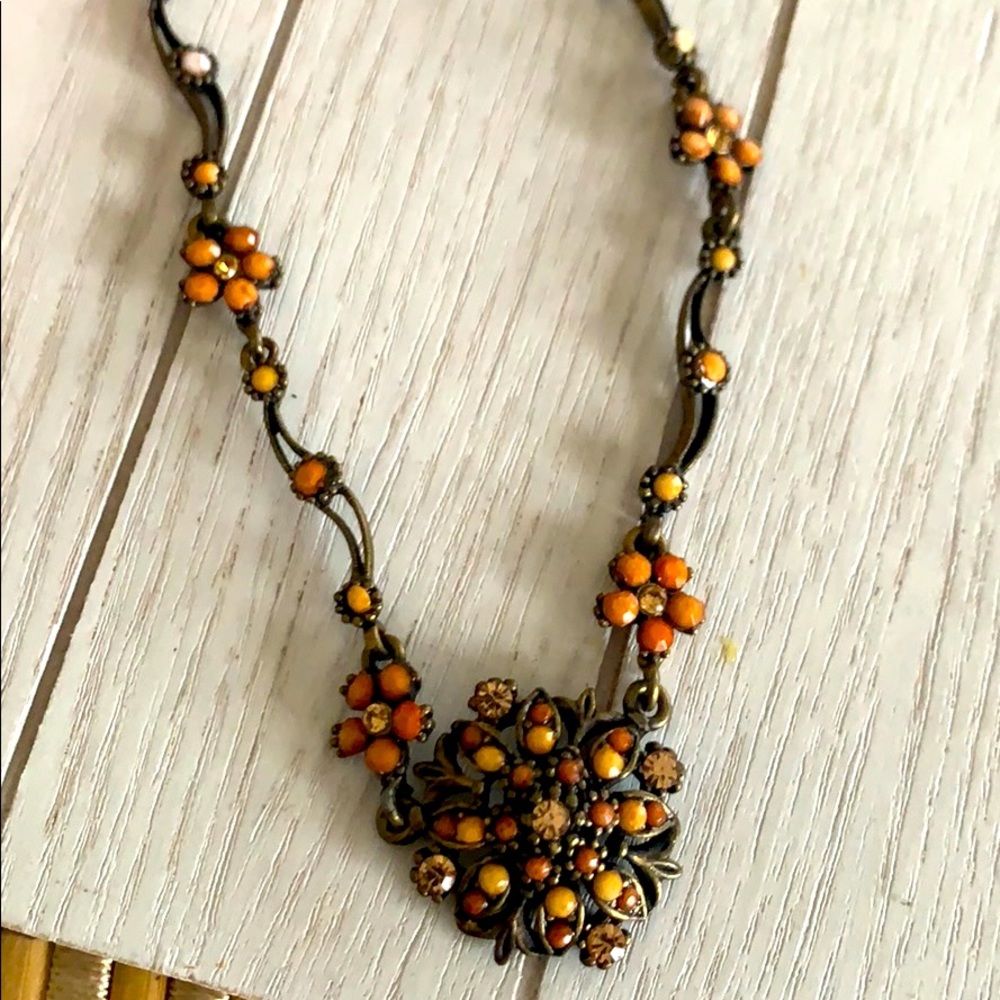 Brown Rhinestone Flower Necklace